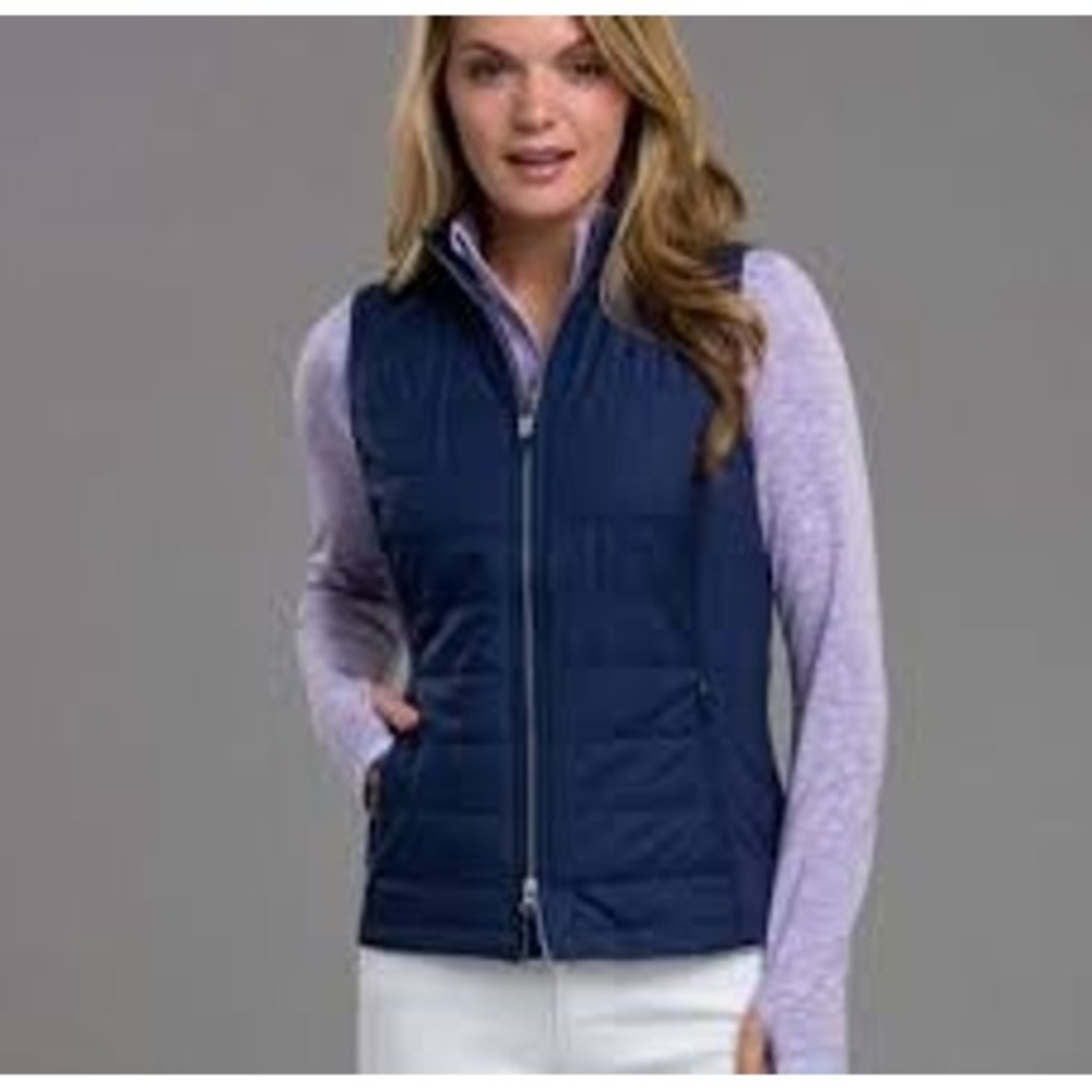 Zero Restrictions Tess Stretch Primaloft Blue Quilted Golf Vest Womens Large